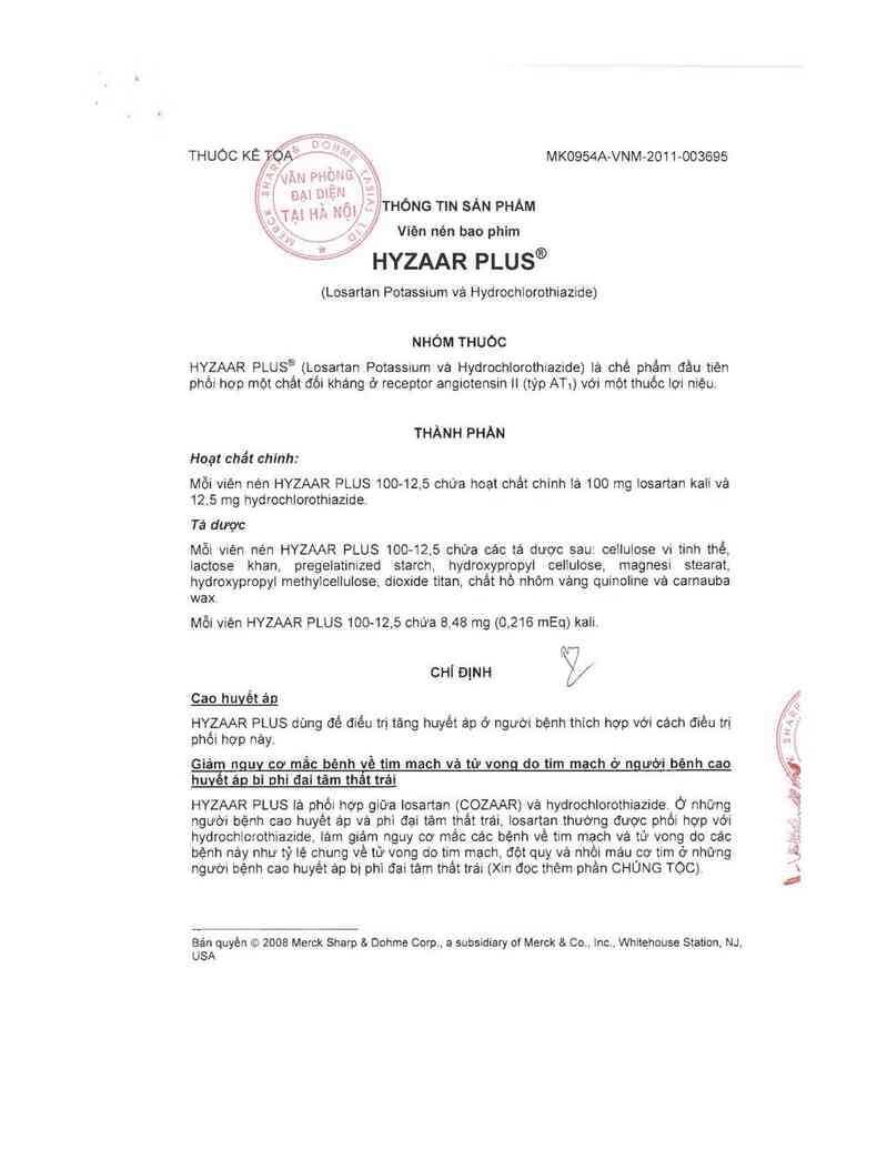 thông tin, cách dùng, giá thuốc Hyzaar Plus (Cơ sở đóng gói: Merck Sharp & Dohme B.V, đ/c: Waarderweg 39, NL-2031 BN Haarlem, The Netherlands) - ảnh 2