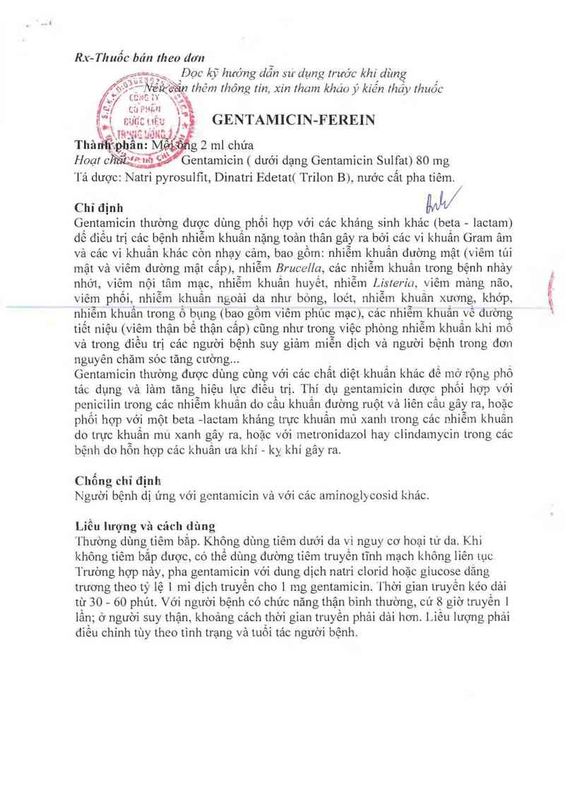 thông tin, cách dùng, giá thuốc Gentamicin-Ferein - ảnh 3