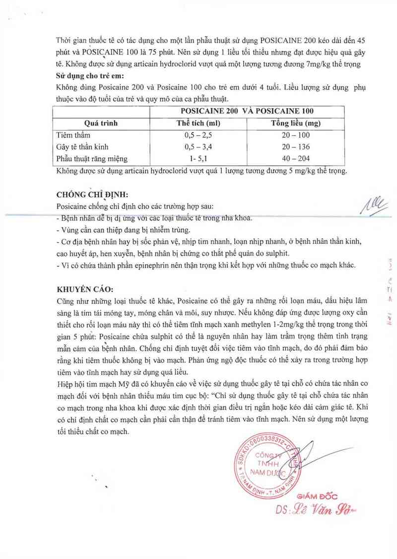 thông tin, cách dùng, giá thuốc Posicaine 200 - ảnh 5
