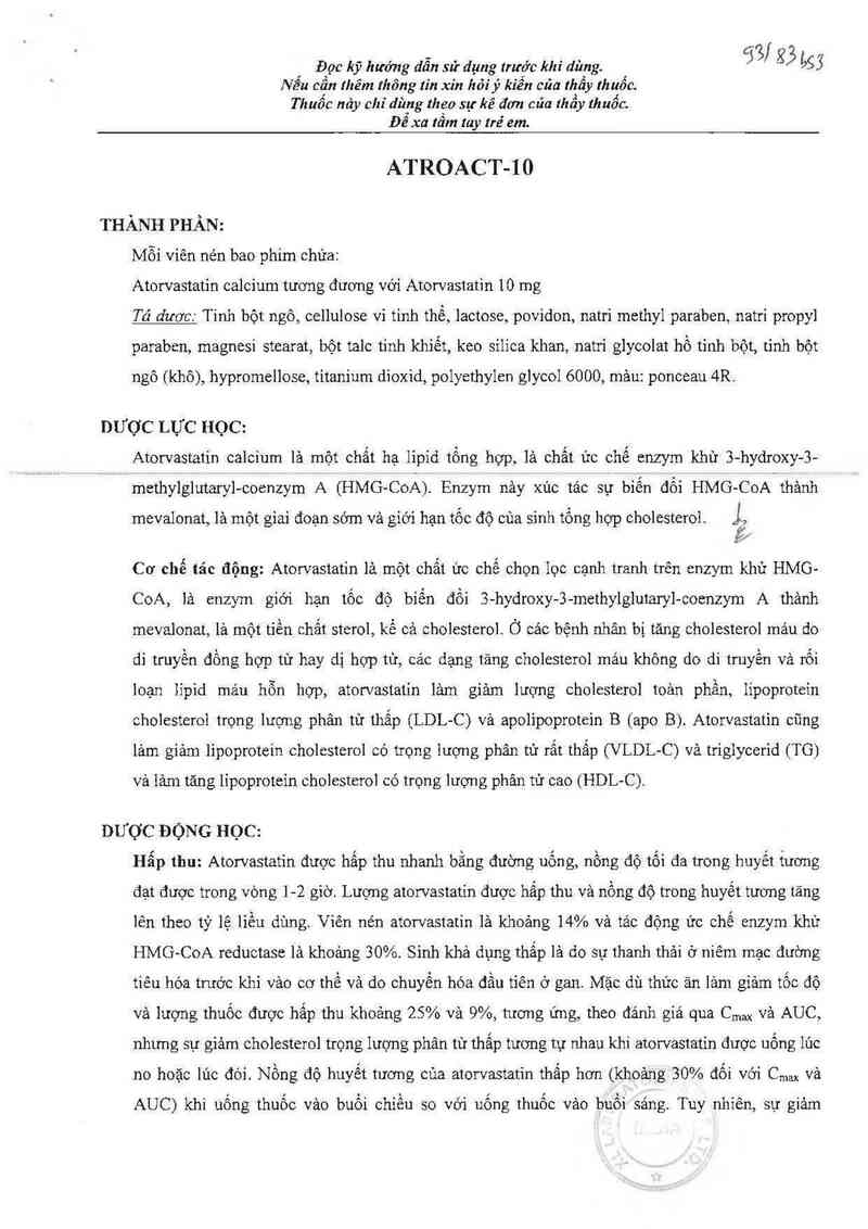 thông tin, cách dùng, giá thuốc Atroact-10 - ảnh 1