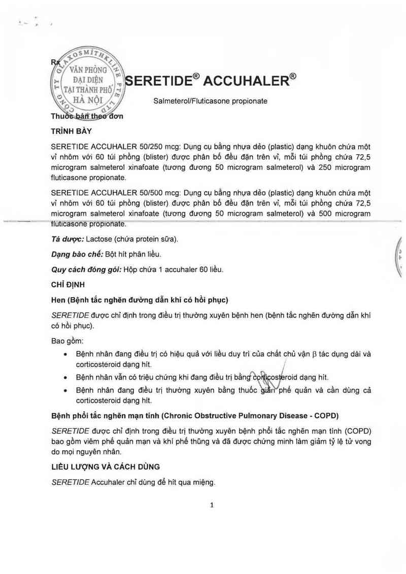 thông tin, cách dùng, giá thuốc Seretide Accuhaler 50/500mcg - ảnh 3