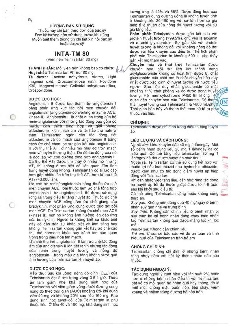 thông tin, cách dùng, giá thuốc Inta-TM 80 - ảnh 2