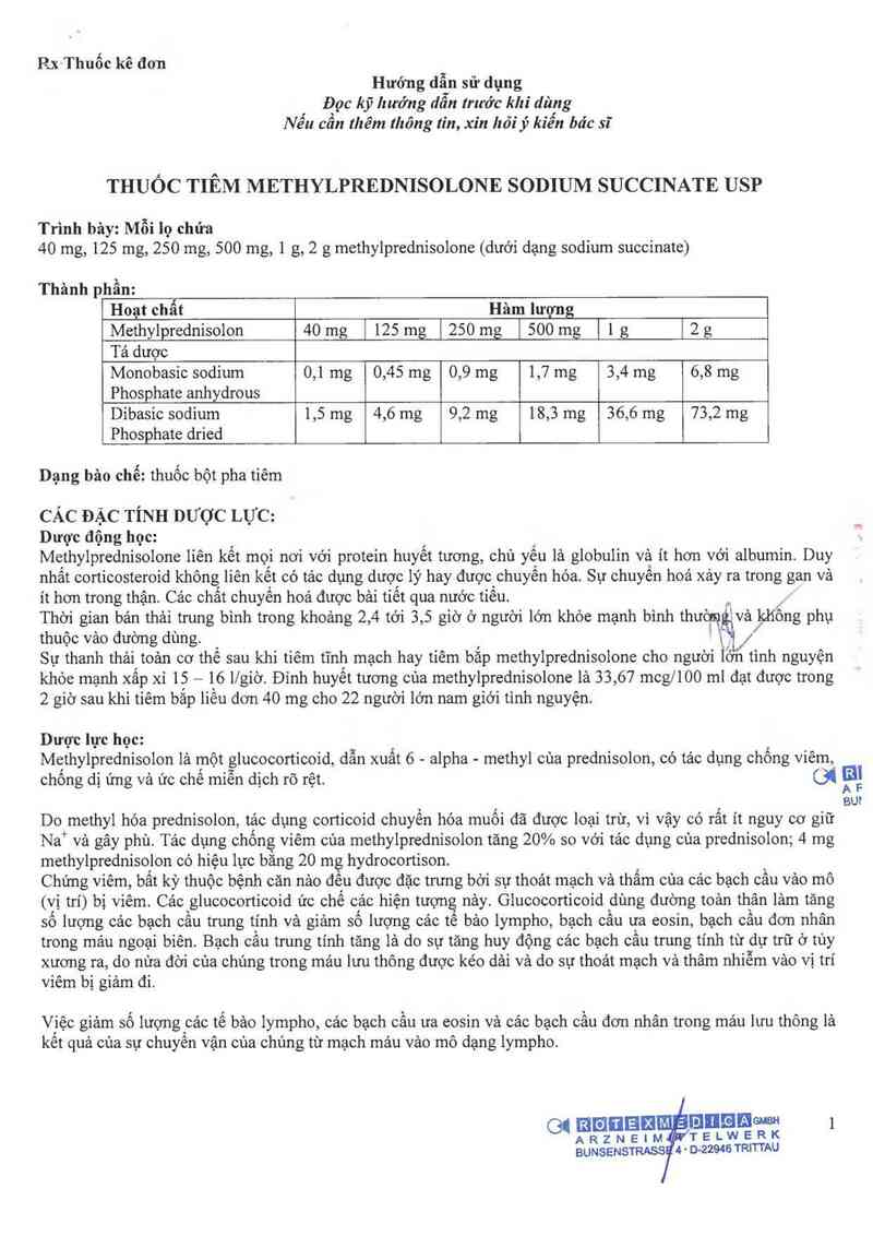 thông tin, cách dùng, giá thuốc Methylprednisolone sodium succinate for Injection USP - ảnh 2