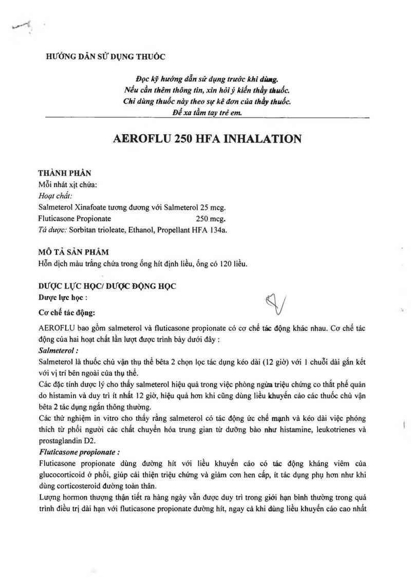 thông tin, cách dùng, giá thuốc Aeroflu 250 HFA Inhalation - ảnh 1