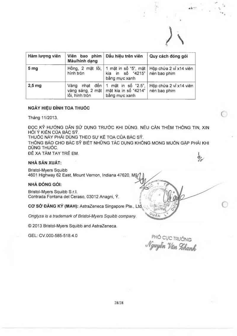 thông tin, cách dùng, giá thuốc Onglyza 2.5 mg - ảnh 31