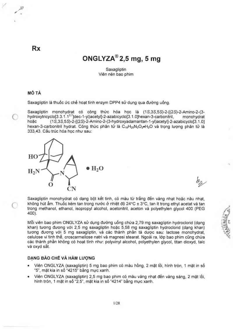 thông tin, cách dùng, giá thuốc Onglyza 2.5 mg - ảnh 4