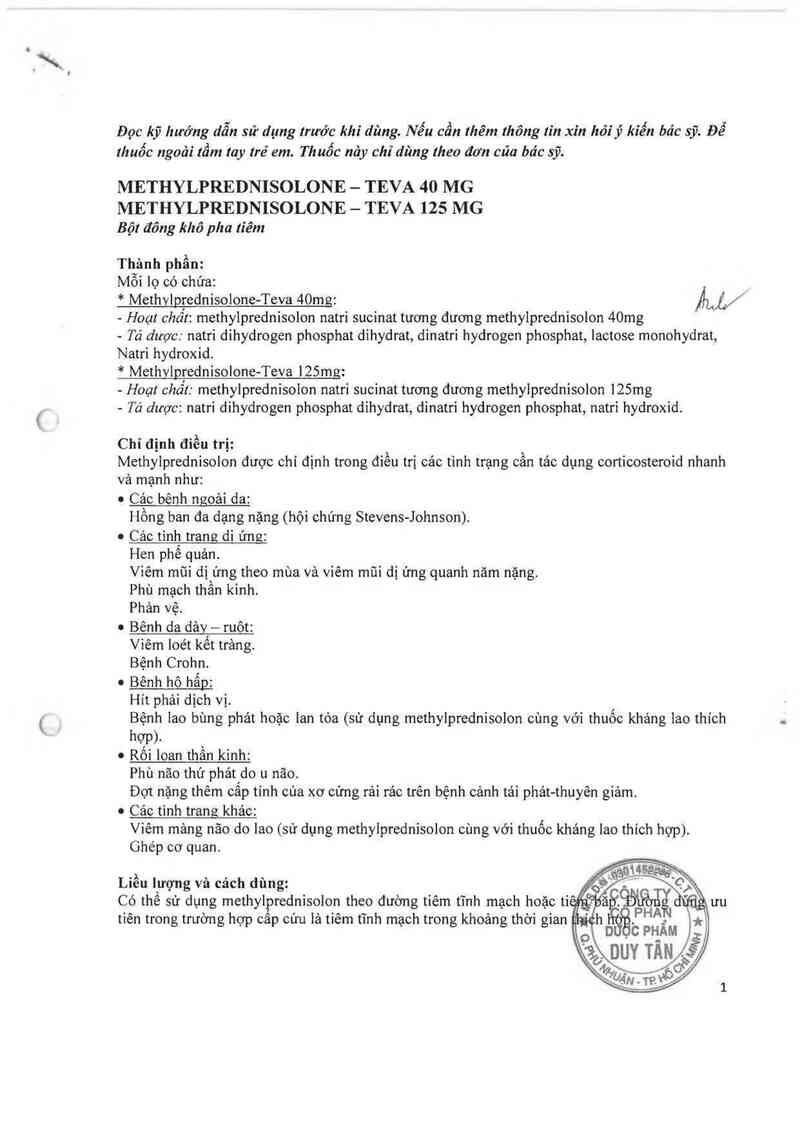 thông tin, cách dùng, giá thuốc Methylprednisolone -  Teva 125mg - ảnh 2