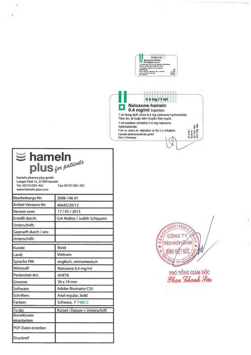 thông tin, cách dùng, giá thuốc Naloxone-hameln 0.4mg/ml Injection - ảnh 1