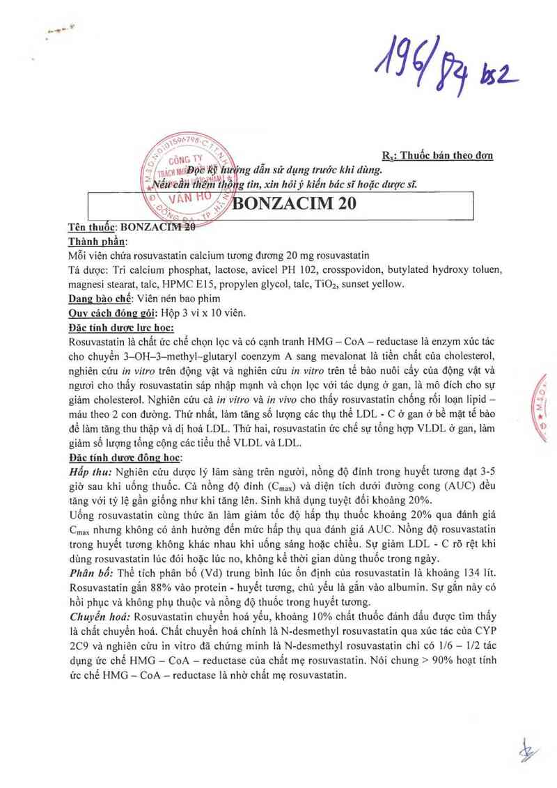 thông tin, cách dùng, giá thuốc Bonzacim 20 - ảnh 1