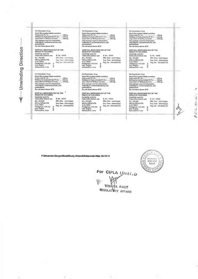 thông tin, cách dùng, giá thuốc Artesunate and Mefloquine Hydrochloride Tablets 100/220 mg - ảnh 2