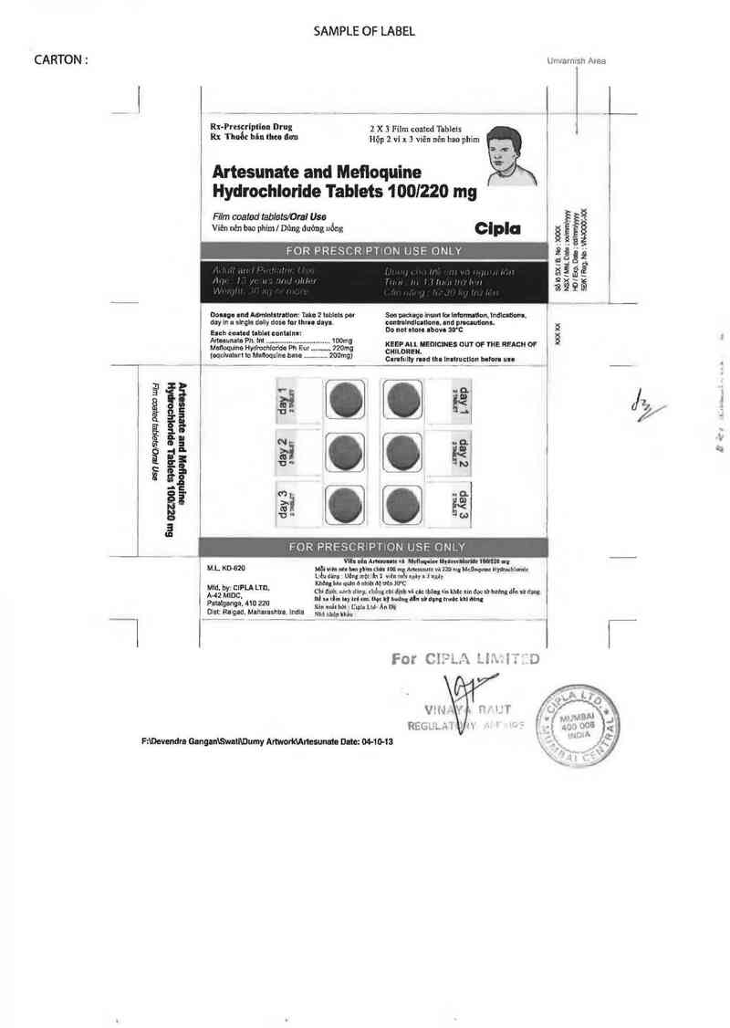 thông tin, cách dùng, giá thuốc Artesunate and Mefloquine Hydrochloride Tablets 100/220 mg - ảnh 3