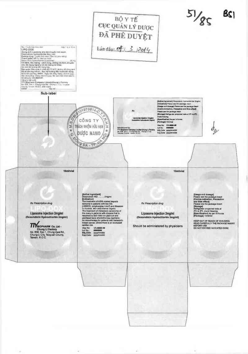 thông tin, cách dùng, giá thuốc Lipo-dox Liposome Injection 2mg/ml - ảnh 0