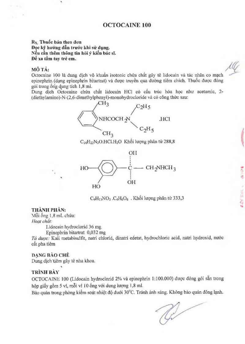 thông tin, cách dùng, giá thuốc Octocaine 100 - ảnh 3