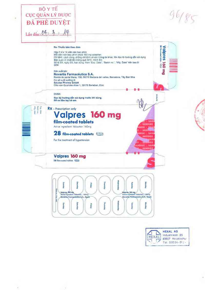 thông tin, cách dùng, giá thuốc Valpres 160mg - ảnh 0