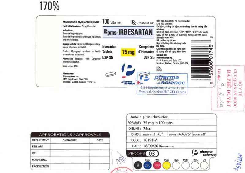 thông tin, cách dùng, giá thuốc PMS-Irbesartan 75 mg - ảnh 0