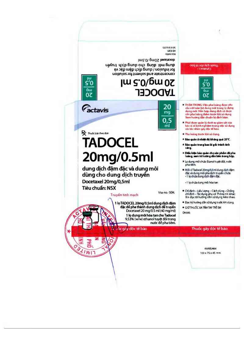 thông tin, cách dùng, giá thuốc Tadocel 20mg/0.5ml - ảnh 0