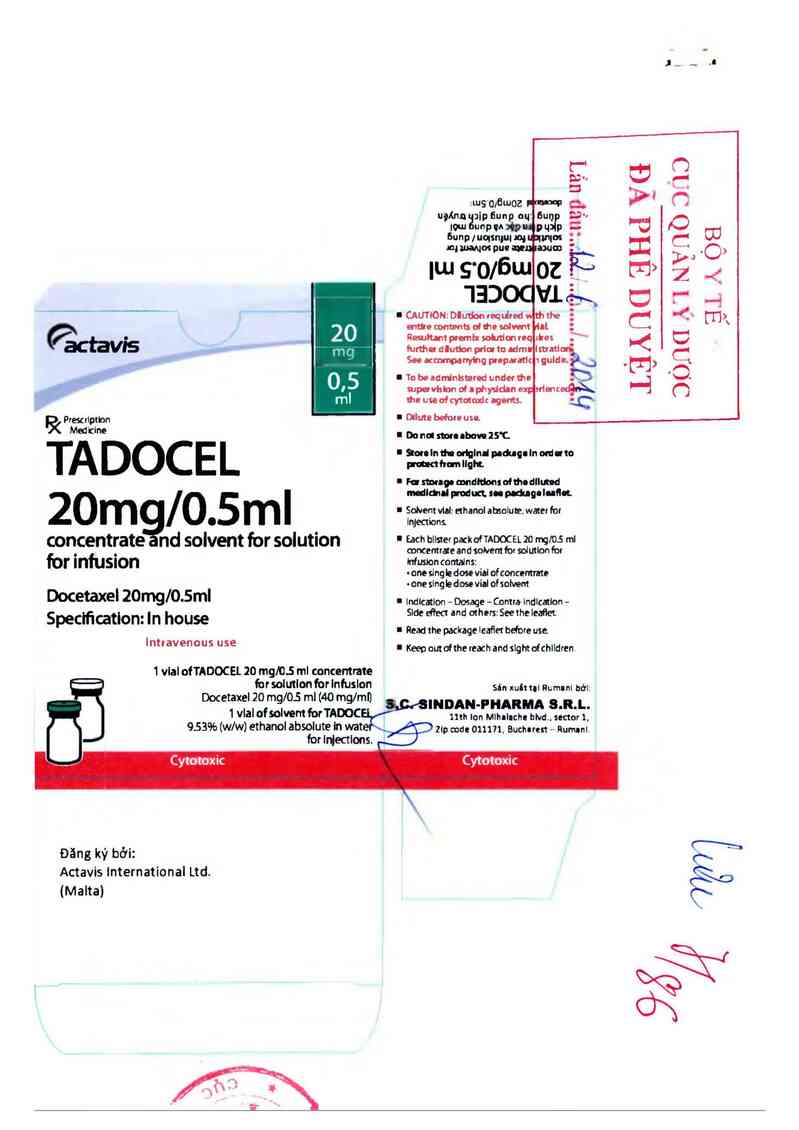 thông tin, cách dùng, giá thuốc Tadocel 20mg/0.5ml - ảnh 1