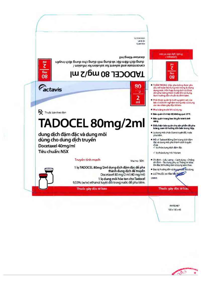 thông tin, cách dùng, giá thuốc Tadocel 80mg/2ml - ảnh 0