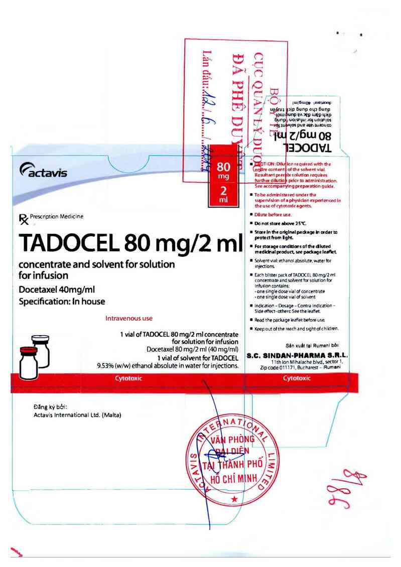 thông tin, cách dùng, giá thuốc Tadocel 80mg/2ml - ảnh 1