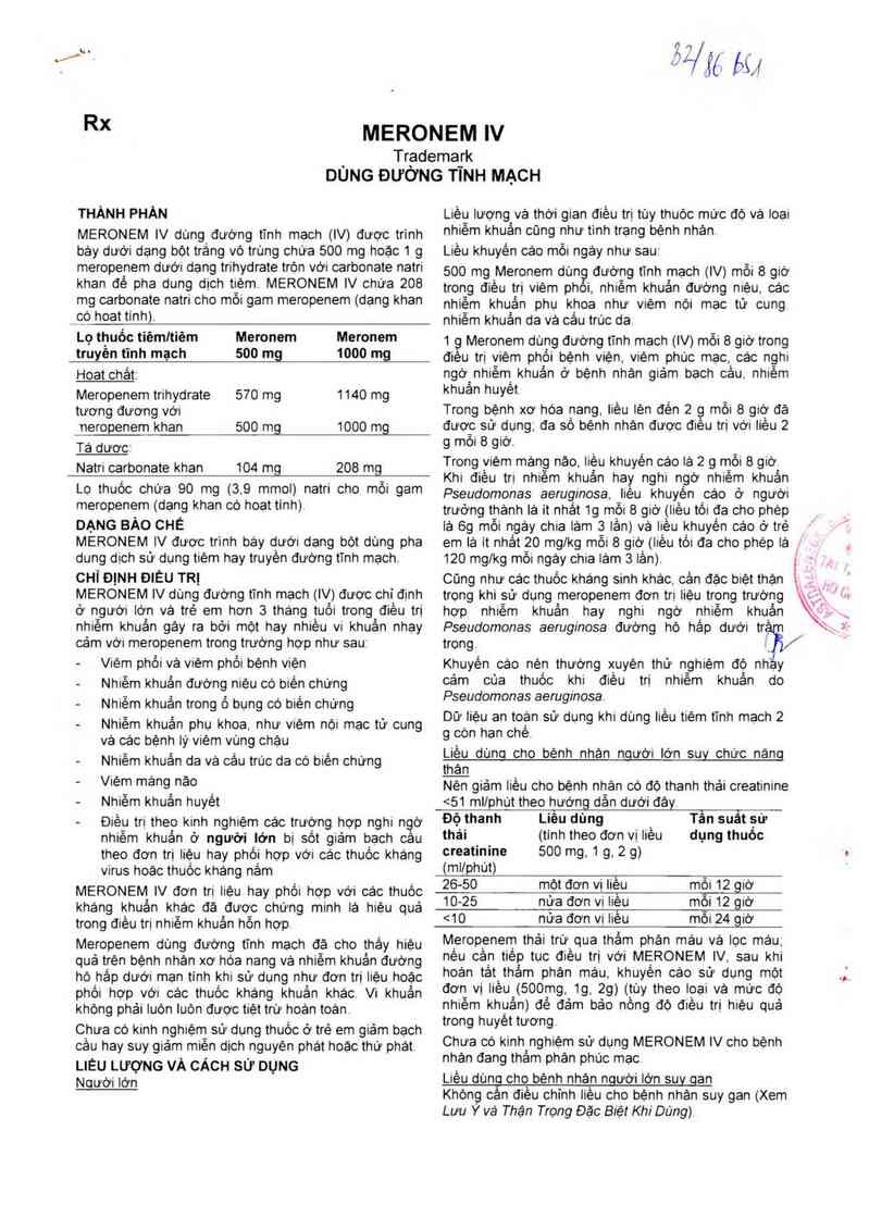 thông tin, cách dùng, giá thuốc Meronem (CSĐG1: Zambon Switzerland Ltd. Địa chỉ: Via Industria N.13, Cadempino, 6814- Switzerlan/CSĐG2: AstraZeneca UK Limited- Địa chỉ: Silk Road Business Park, Macclesfield, Cheshire, SK 10 2NA, UK) - ảnh 4