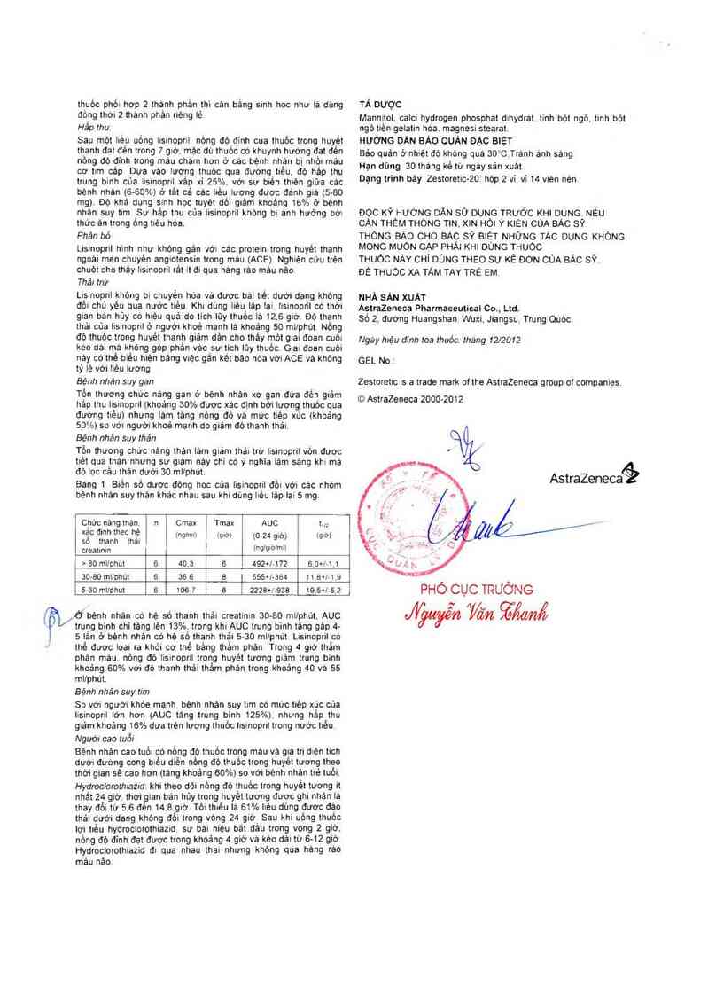 thông tin, cách dùng, giá thuốc Zestoretic-20 - ảnh 5