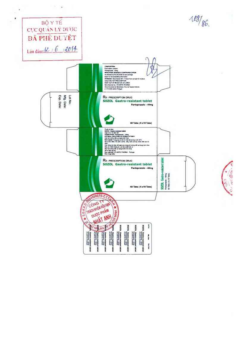 thông tin, cách dùng, giá thuốc Sozol Gastro-resistant tablet - ảnh 0