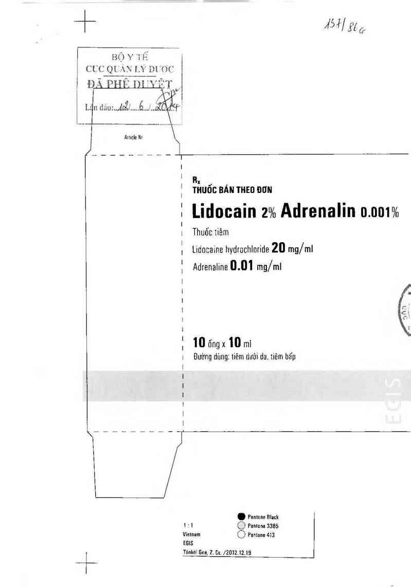 thông tin, cách dùng, giá thuốc Lidocain 2% Adrenalin 0.001% - ảnh 0