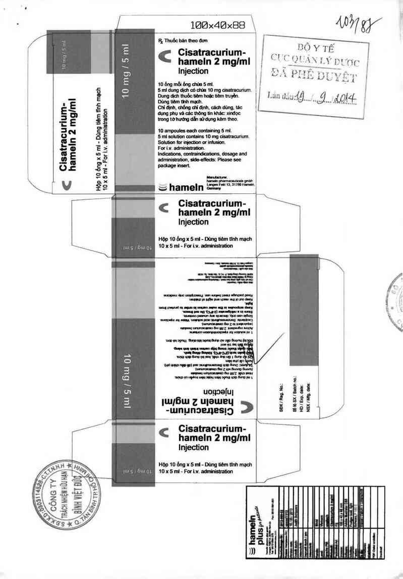 thông tin, cách dùng, giá thuốc Cisatracurium-hameln 2mg/ml - ảnh 0