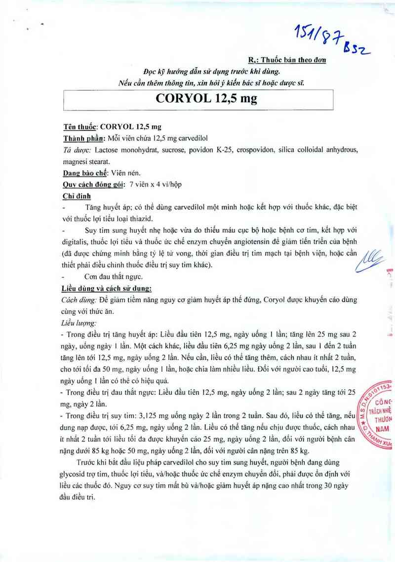 thông tin, cách dùng, giá thuốc Coryol 12.5mg - ảnh 2