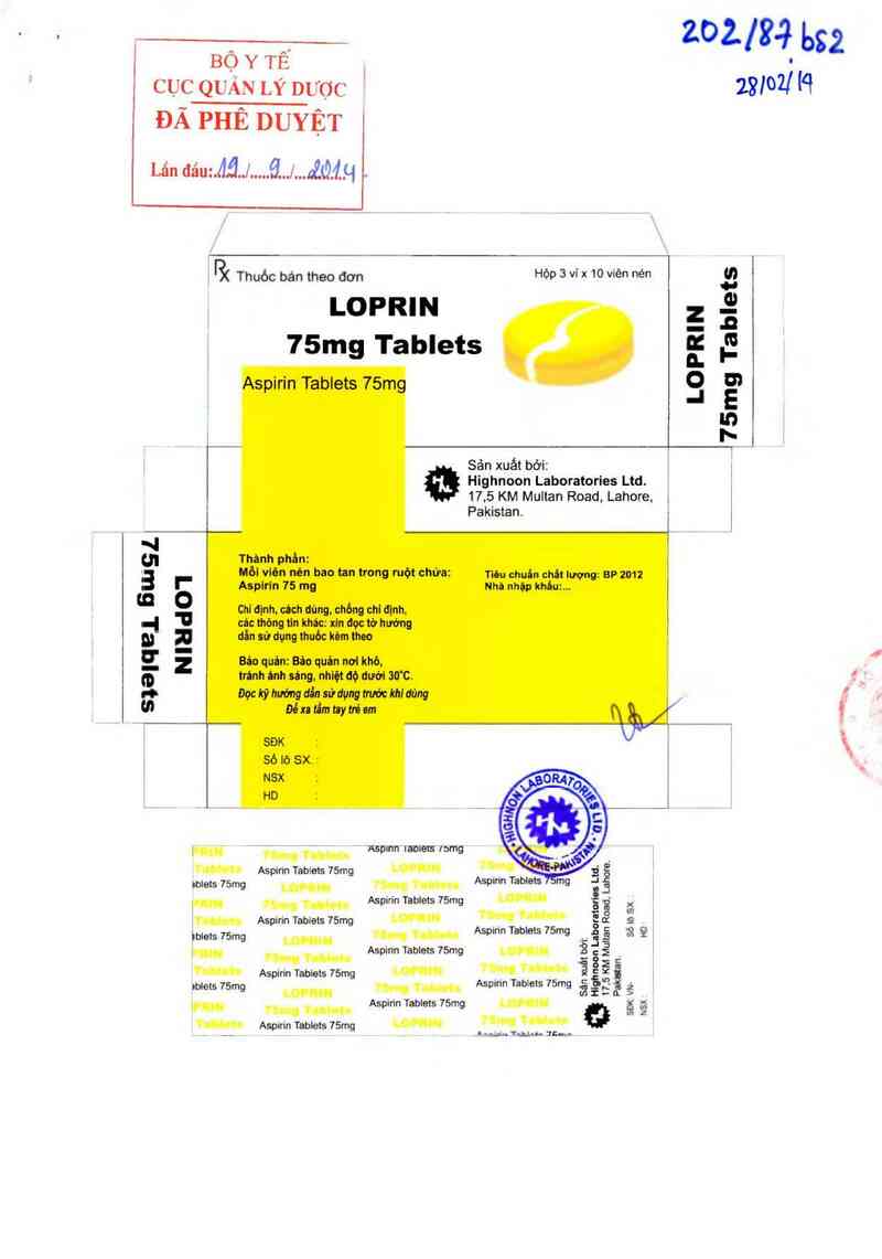 thông tin, cách dùng, giá thuốc Loprin 75 mg Tablets - ảnh 0