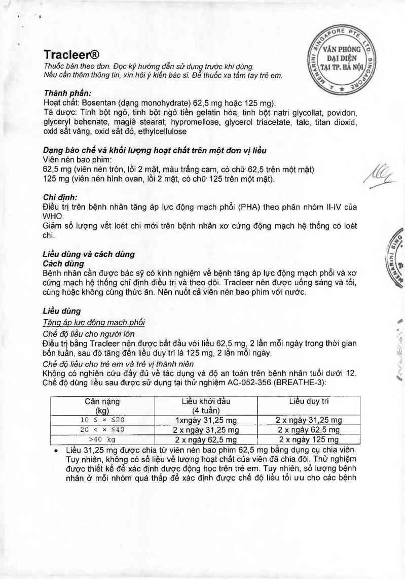 thông tin, cách dùng, giá thuốc Tracleer (CS xuất xưởng: Actelion Pharmaceuticals Ltd, đ/c: Gewerbestrasse 16, CH-4123 Allschwil, Switzerland) - ảnh 2