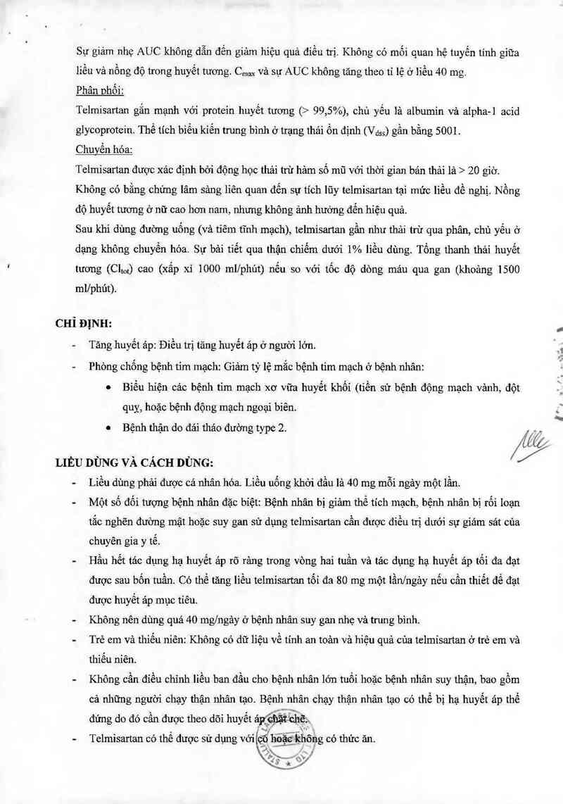 thông tin, cách dùng, giá thuốc Telmistal-40 - ảnh 3