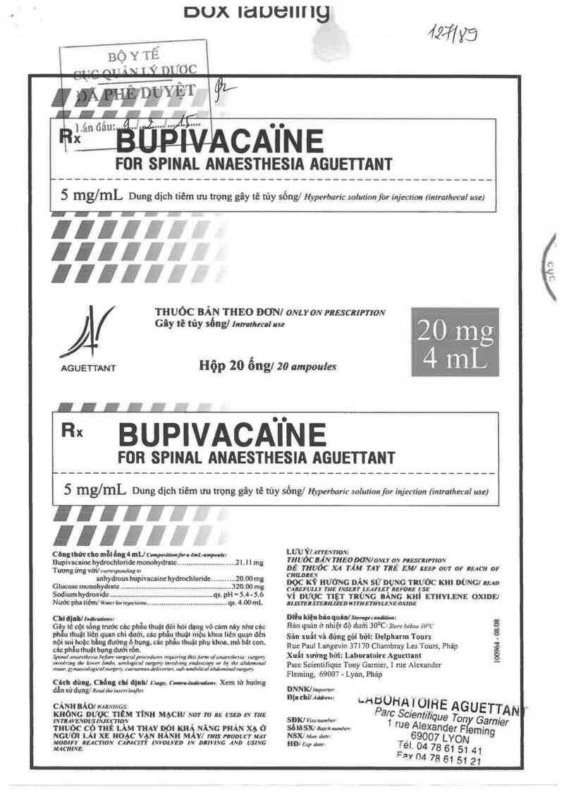 thông tin, cách dùng, giá thuốc Bupivacaine for spinal anaesthesia Aguettant 5mg/ml - ảnh 0