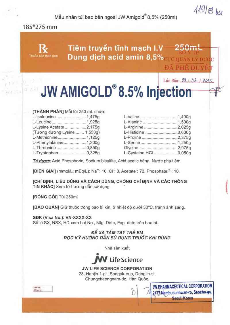 thông tin, cách dùng, giá thuốc JW Amigold 8,5% Injection - ảnh 0