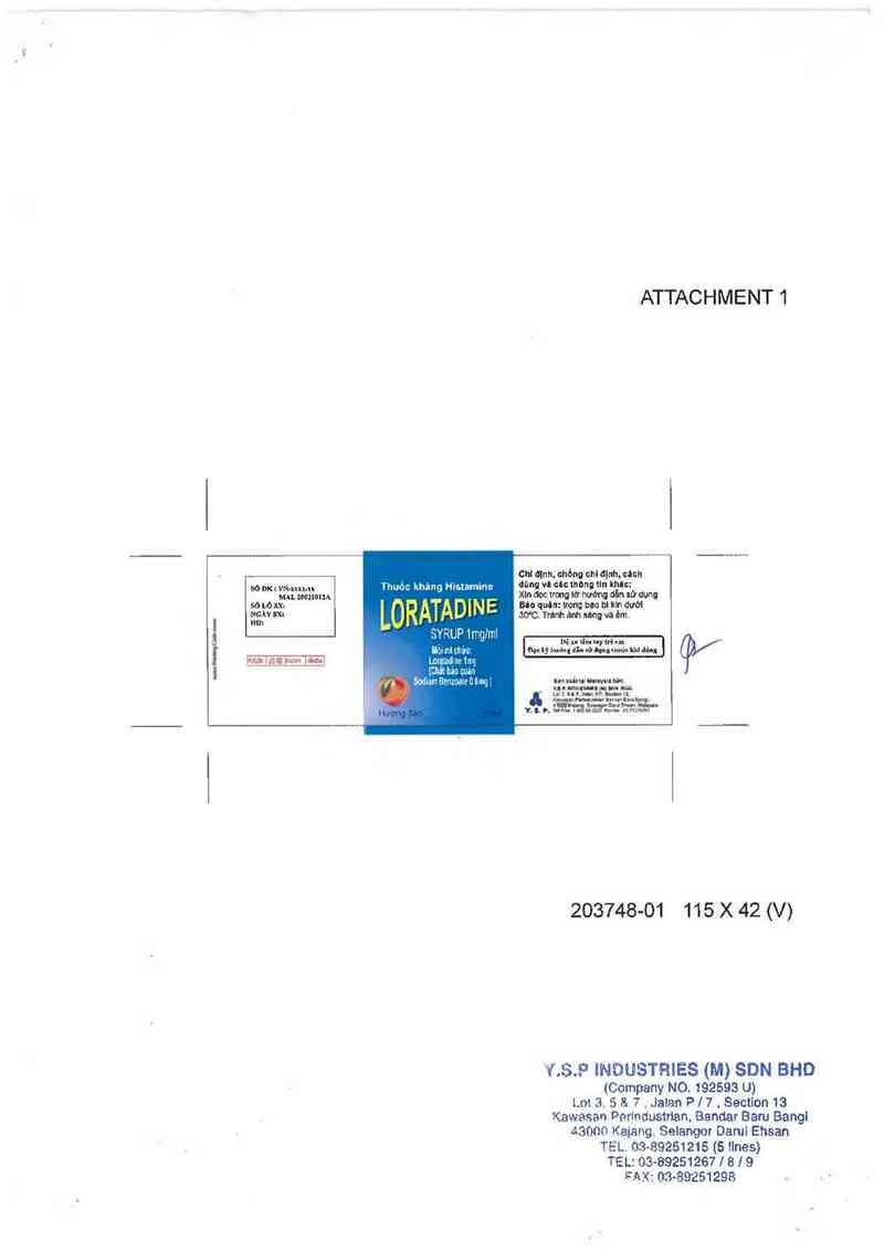 thông tin, cách dùng, giá thuốc Loratadine Syrup 1mg/ml - ảnh 1