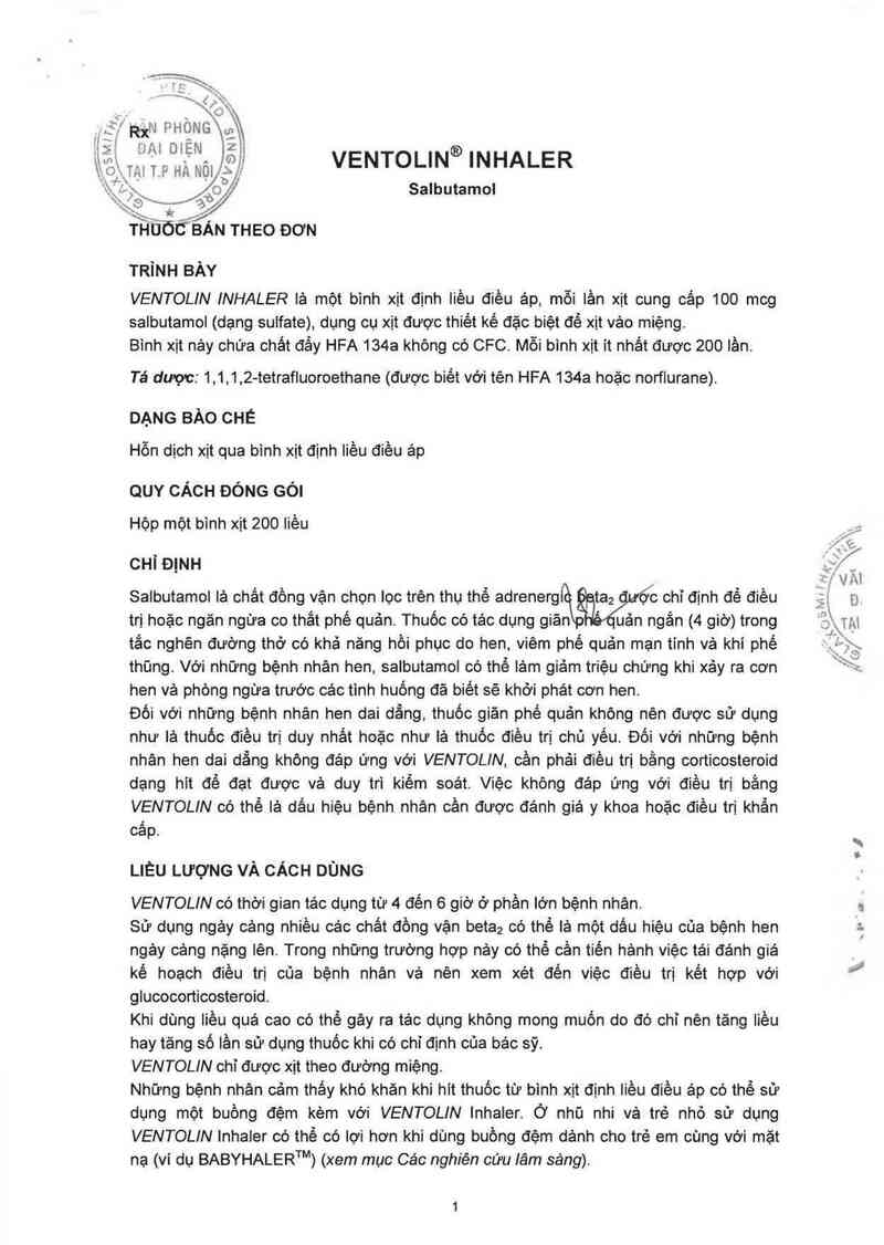 thông tin, cách dùng, giá thuốc Ventolin Inhaler (CS đóng gói thứ cấp, xuất xưởng: GlaxoSmithKline Australia Pty. Ltd, địa chỉ: 1061 Mountain Highway, Boronia, 3155 Victoria, Australia) - ảnh 4