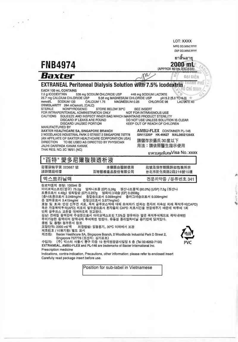 thông tin, cách dùng, giá thuốc Extraneal Peritoneal dialysis solution with 7.5% Icodextrin - ảnh 1