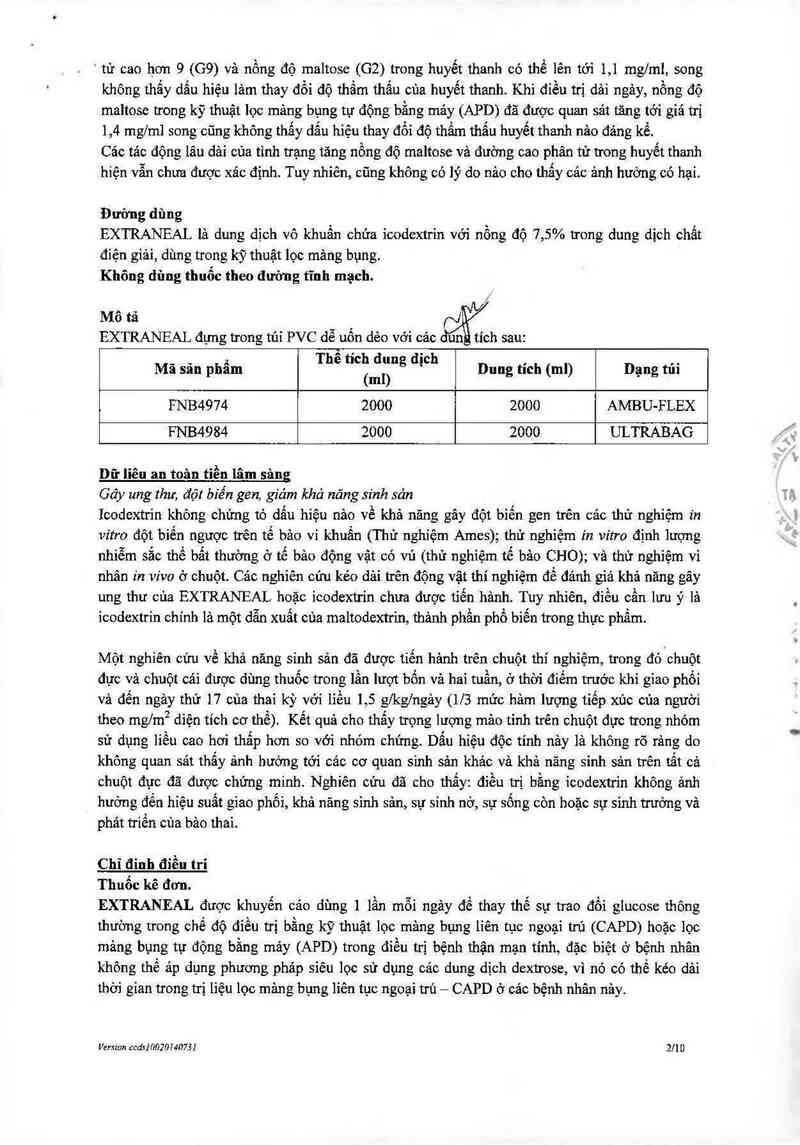 thông tin, cách dùng, giá thuốc Extraneal Peritoneal dialysis solution with 7.5% Icodextrin - ảnh 4