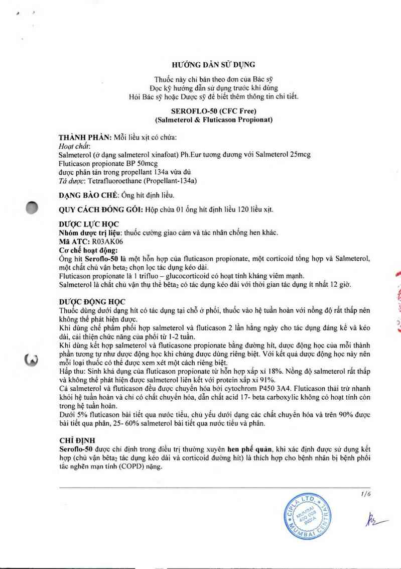 thông tin, cách dùng, giá thuốc Seroflo-50 (CFC Free) - ảnh 2