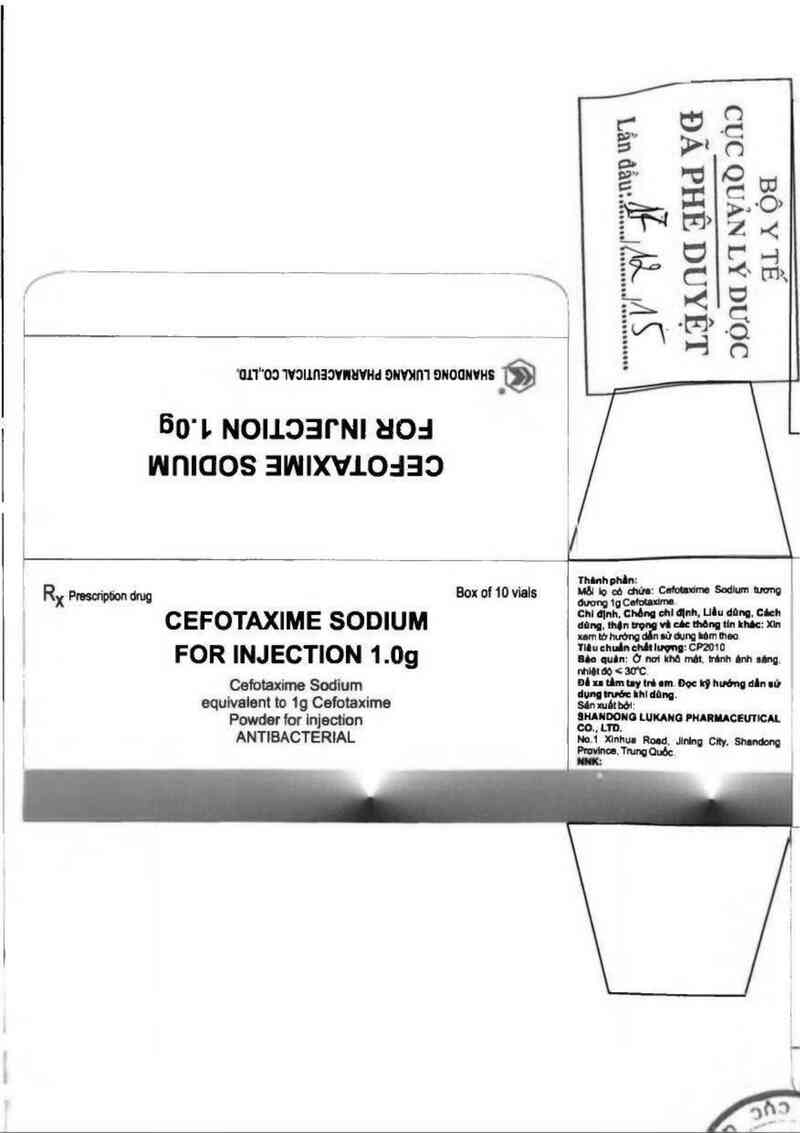 thông tin, cách dùng, giá thuốc Cefotaxime sodium for injection 1.0g - ảnh 0