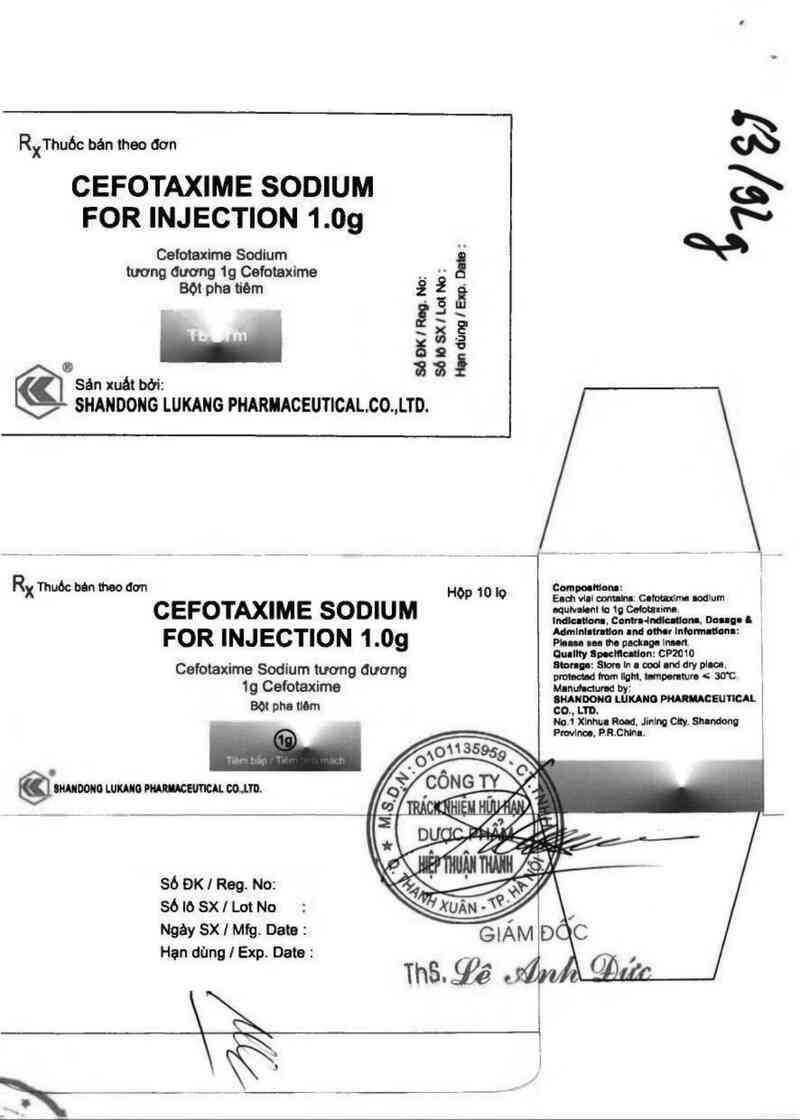 thông tin, cách dùng, giá thuốc Cefotaxime sodium for injection 1.0g - ảnh 1