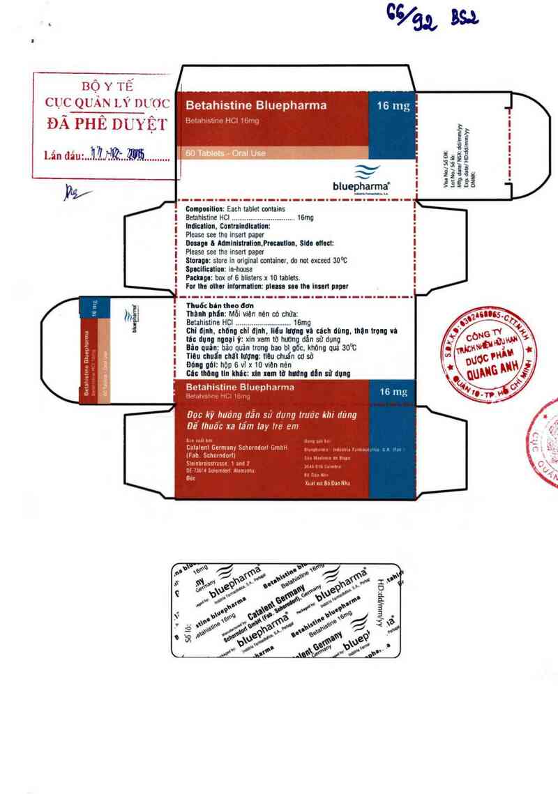 thông tin, cách dùng, giá thuốc Betahistine Bluepharma - ảnh 0