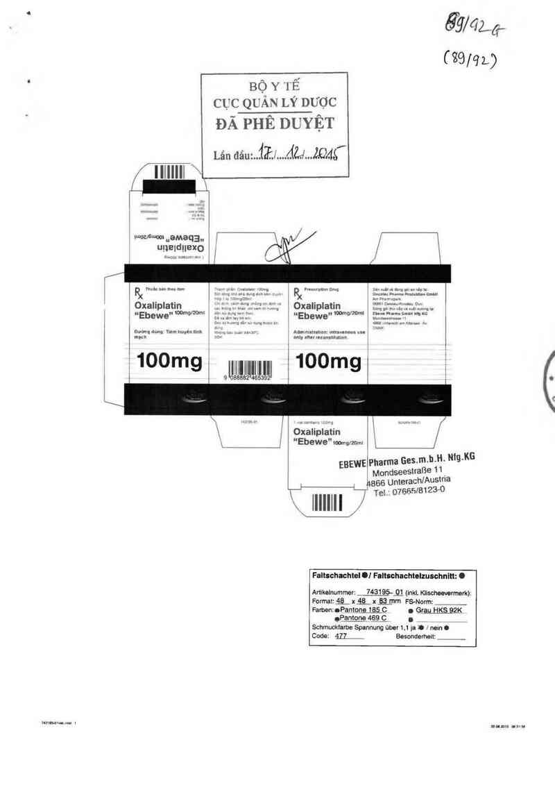 thông tin, cách dùng, giá thuốc Oxaliplatin ~Ebewe~ 100mg/20ml - ảnh 0