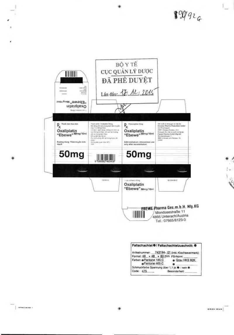 thông tin, cách dùng, giá thuốc Oxaliplatin ~Ebewe~ 50mg/10ml - ảnh 0