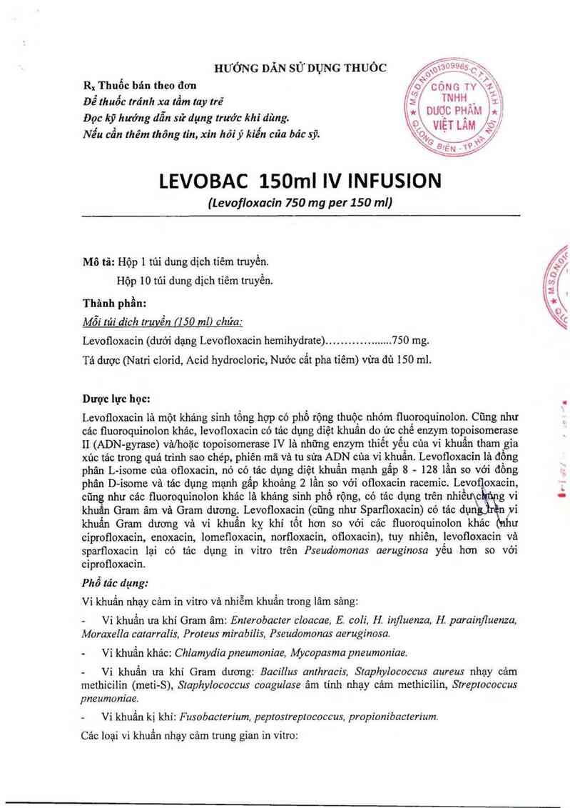 thông tin, cách dùng, giá thuốc Levobac 150ml  IV Infusion - ảnh 3