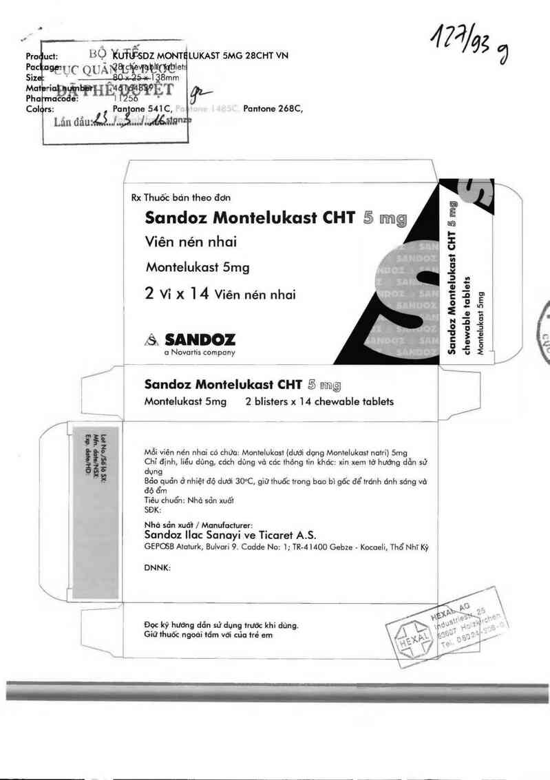 thông tin, cách dùng, giá thuốc Sandoz Montelukast CHT  5mg - ảnh 0