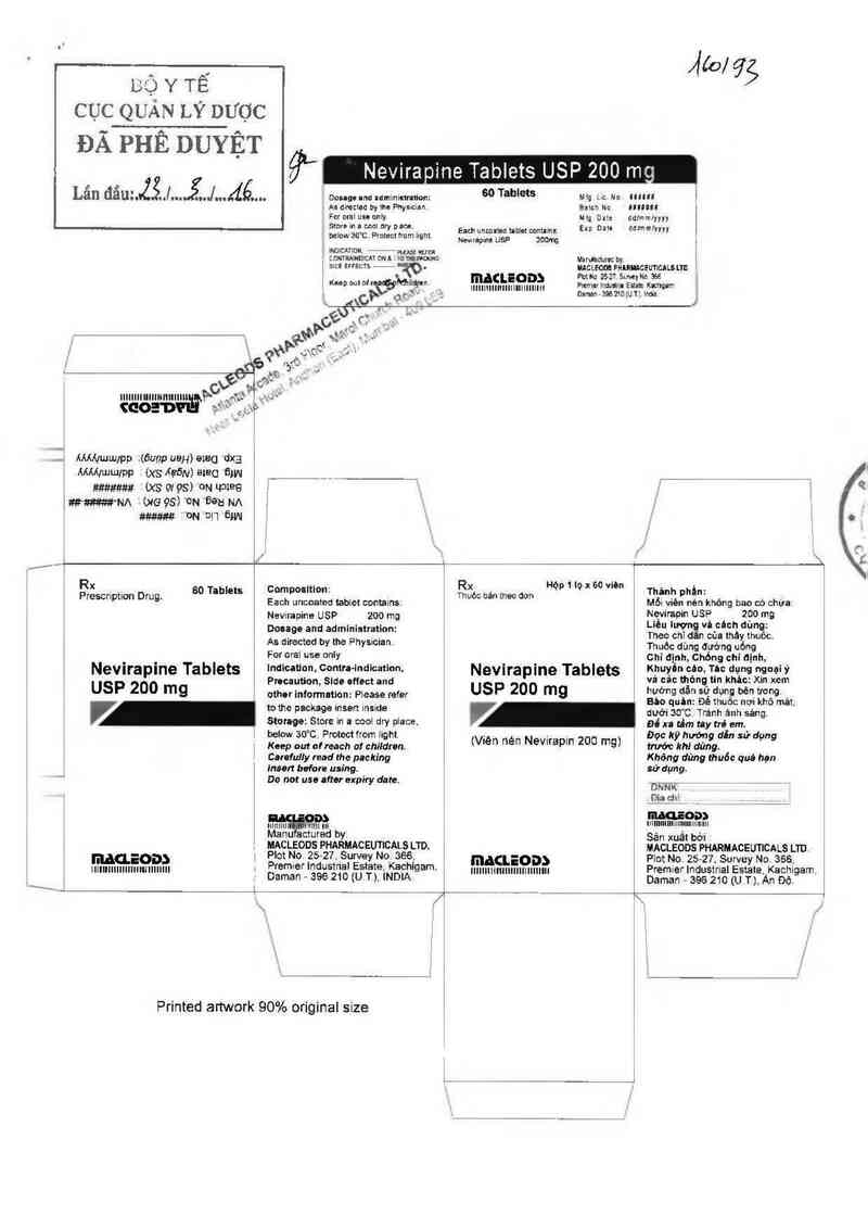 thông tin, cách dùng, giá thuốc Nevirapine Tablets  USP 200mg - ảnh 0