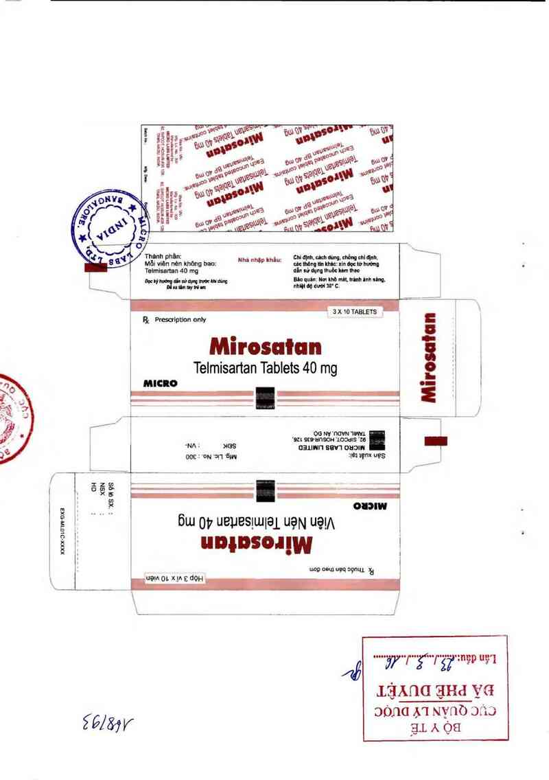 thông tin, cách dùng, giá thuốc Mirosatan Telmisartan tablets - ảnh 0