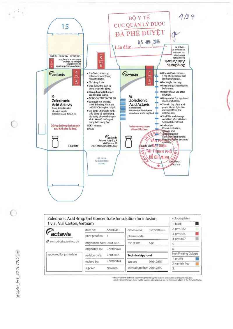 thông tin, cách dùng, giá thuốc Zoledronic acid Actavis 4mg/5ml - ảnh 0