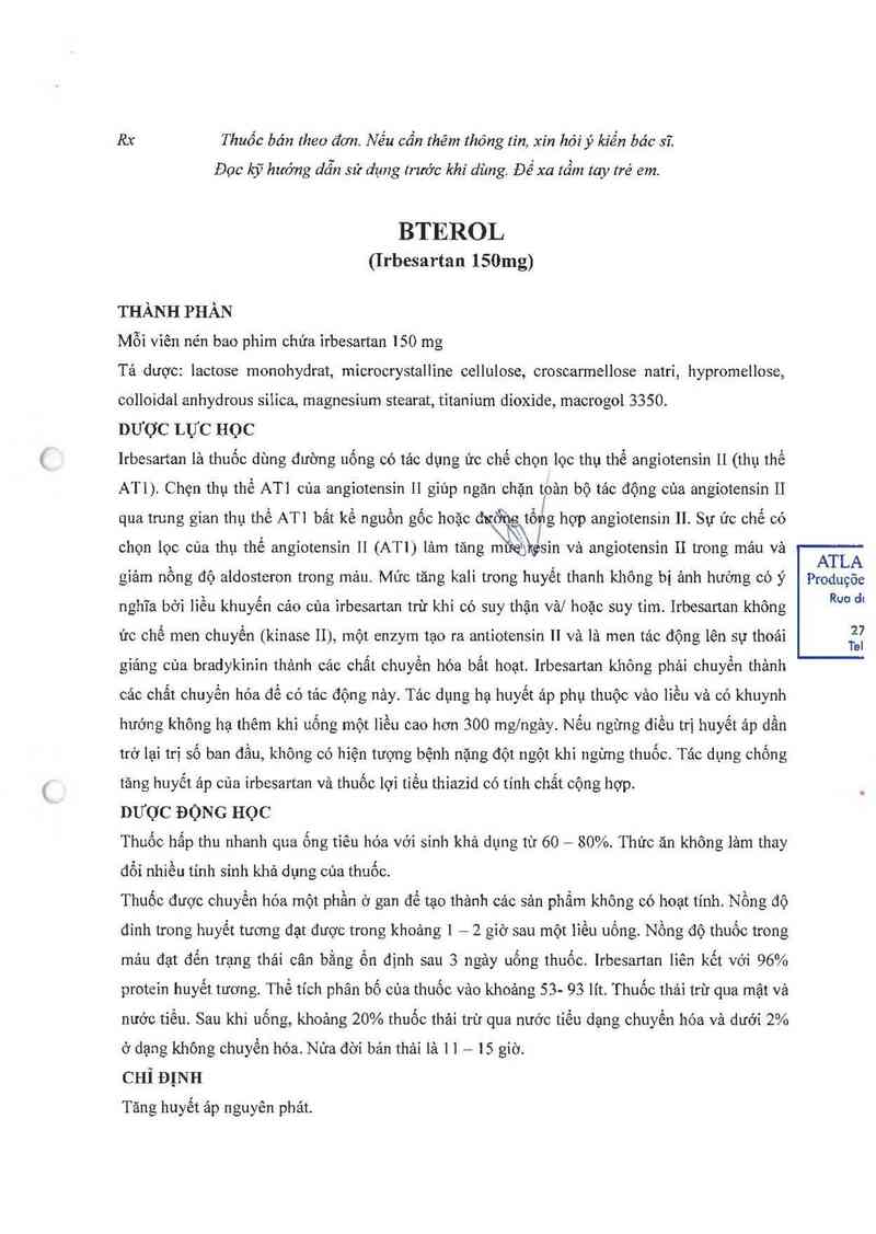 thông tin, cách dùng, giá thuốc Bterol - ảnh 2